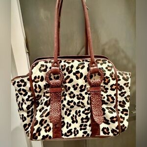 Leopard Print hair on Charles David tote bag - designer direct